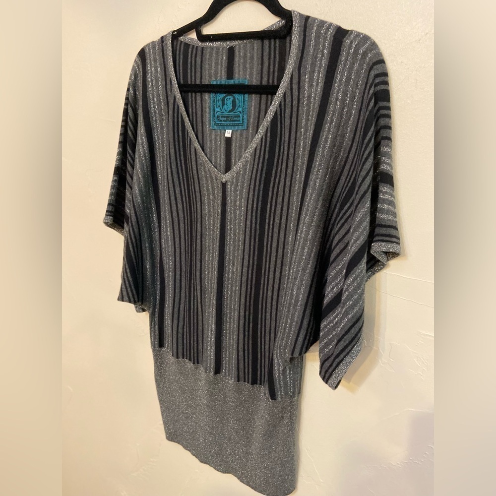 Jasper J Conran~Festive Striped V-Neck Drape Knit Top~Open Dolman Sleeve~Size 14